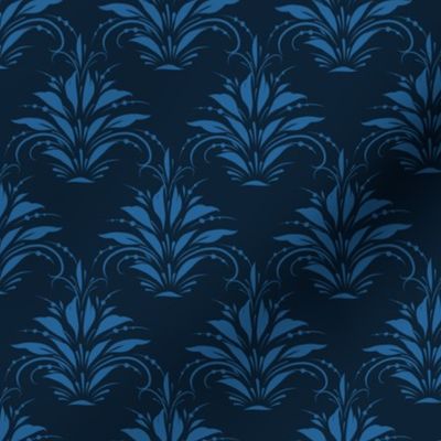 (small) Folk Floral Prussian Blue on blue / Small scale 