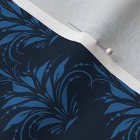 (small) Folk Floral Prussian Blue on blue / Small scale 