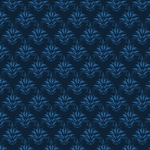 (small) Folk Floral Prussian Blue on blue / Small scale 