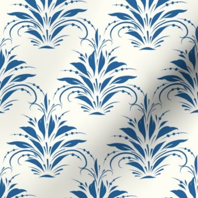 (small) Folk Floral Prussian Blue on Off White  / 4x5in small scale
