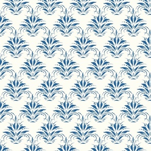 (small) Folk Floral Prussian Blue on Off White  / 4x5in small scale