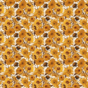 SMALL Van Gogh Sunflowers saffron cream brown