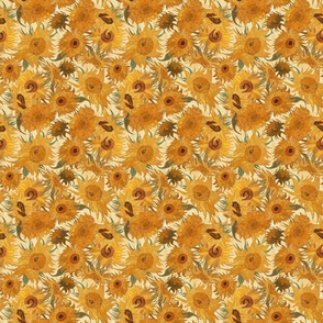 SMALL Van Gogh Sunflowers yellow green rust