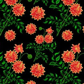 Seamless floral pattern-6. Dahlias on black.