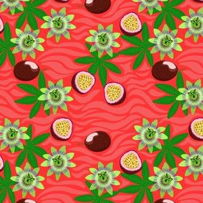 Seamless floral pattern-14. Passion flowers and passion fruits on pink background.