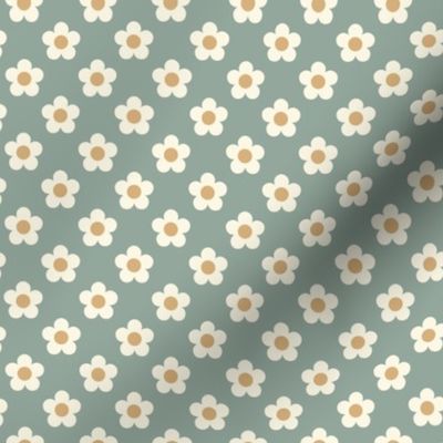 Daisy love - sage green - retro flowers