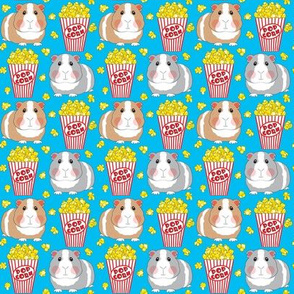 small guinea pigs with popcorn on blue