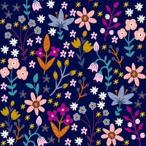 bright flowers print-navy