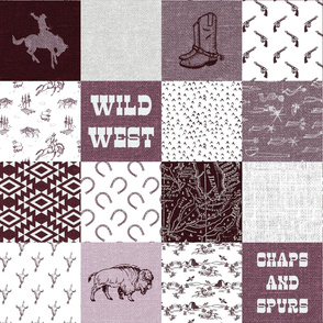 Wild West in Burgundy Wholecloth Cheater Quilt - 6 inch squares