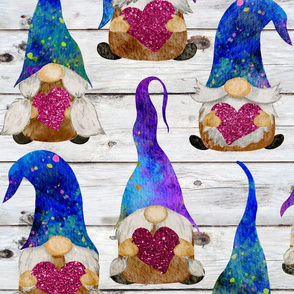 Rainbow Gnomes with Hearts Verison 1 on shiplap - large scale