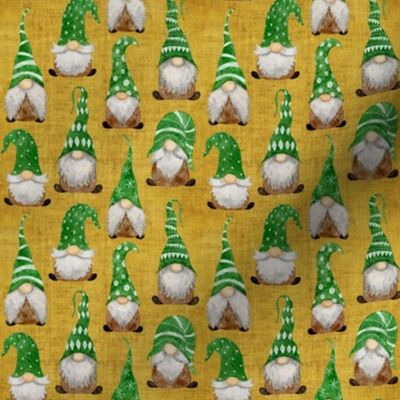 Green Gnomes on Gold Linen - extra small scale