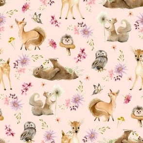 8" Forest Friends (baby pink) Flowers, 8" repeat on fabric