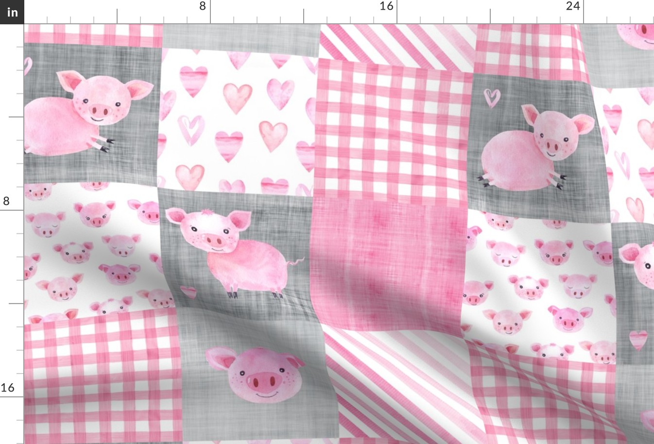 Watercolor Pig Farm Animal Cheater Wholecloth
