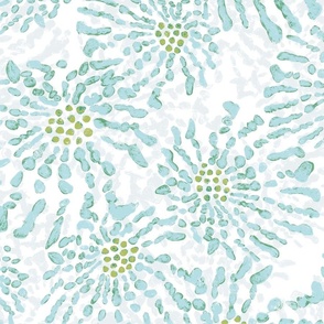 Soft painterly floral mint turquoise grey (large)