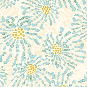 Soft painterly floral mint turquoise on creamy beige with gold dots (large)