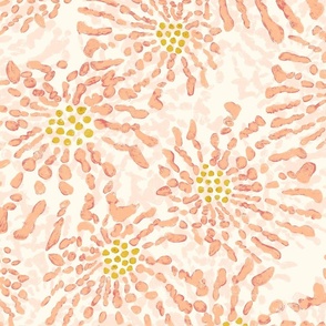 Soft painterly floral blush peacg pink with gold dots (large)
