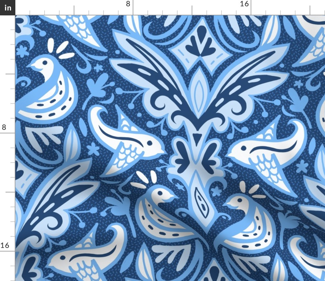 Cornflower Blue Bird Damask