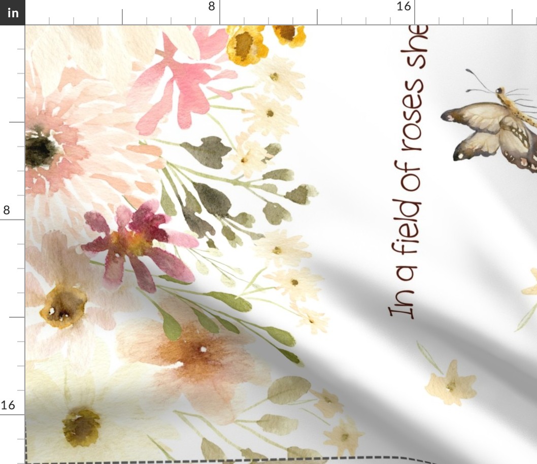 42” x 36” Fox Wildflower Blanket Panel, Girls Floral Animal Bedding