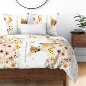 42” x 36” Deer Wildflower Blanket Panel, Girls Floral Animal Bedding