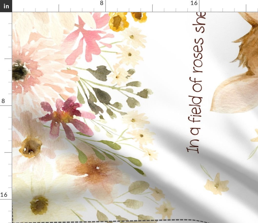 42” x 36” Deer Wildflower Blanket Panel, Girls Floral Animal Bedding