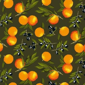 oranges and olives on dark green - medium size
