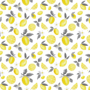 Lemons in Watercolor - Yellow and Gray - small scale