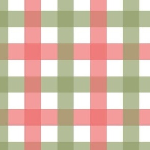 554 - Medium scale watermelon pink and olive green classic gingham tartan plaid, for children's apparel, nursery decor, pretty curtains and bed linen