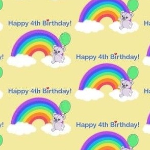 Happy 4th birthday rainbow bear on lemon yellow