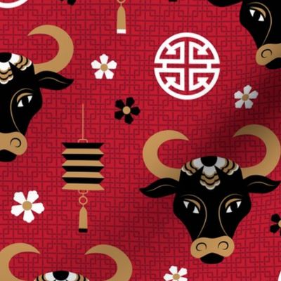 Chinese Ox zodiac four blessings red Wallpaper