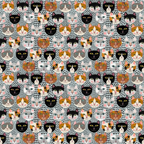 Cat Faces on Grey Hearts