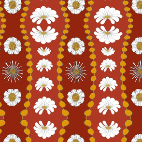 white floral boutique stripe-large rust