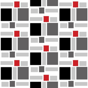 Retro styled tile,  geometric, black, gray, white, red