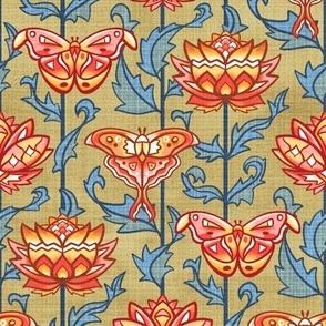 Mid-Century Moth Damask On Golden Brown - Medium Scale