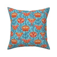 Mid-Century Moth Damask - Blues & Reds - Medium Scale