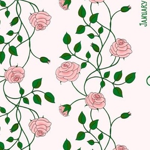 2024 art nouveau roses calendar on a  tint of pink 