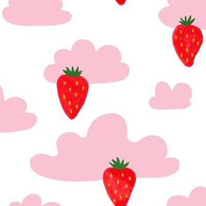 Strawberry Days on pink clouds on white