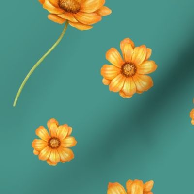 orange floral teal