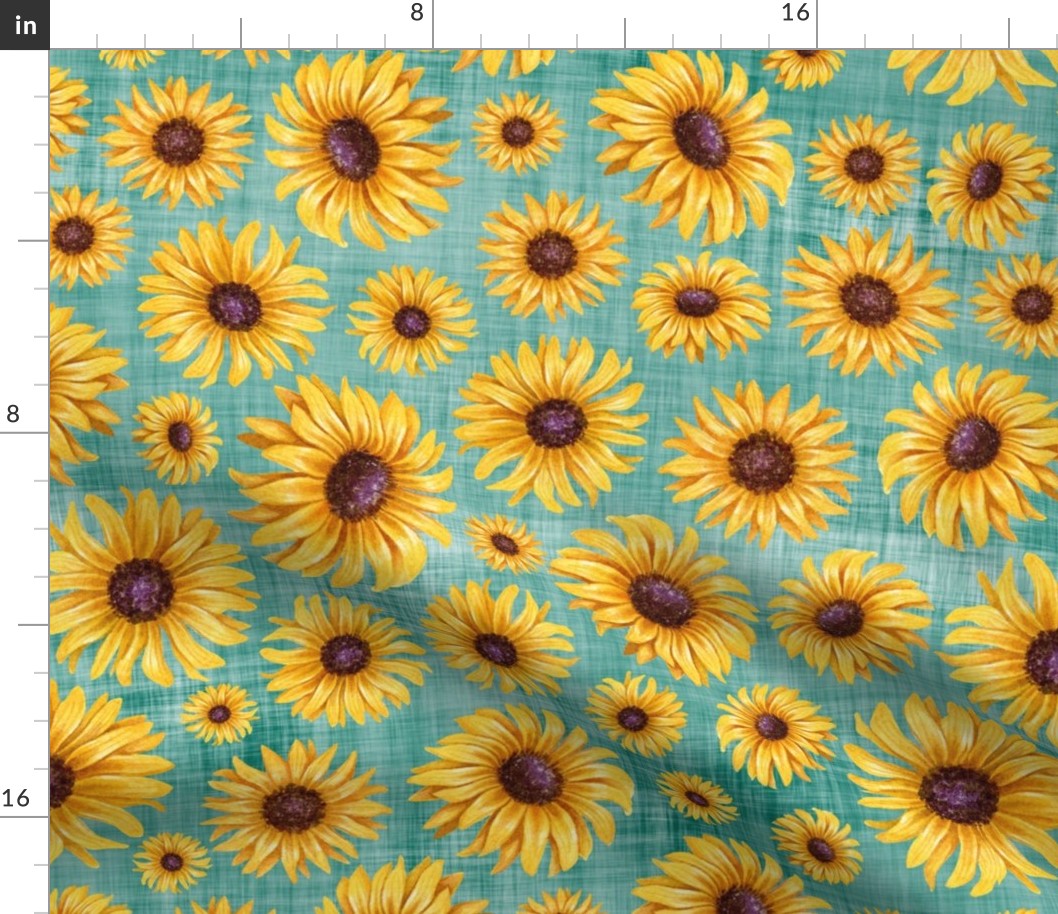 sunflower teal linen