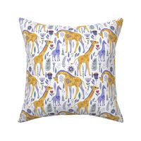 Medium Magical Giraffe Family in Periwinkle Purple and Yellow Gold