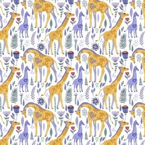 Small Magical Giraffe Family in Periwinkle Purple and Yellow Gold