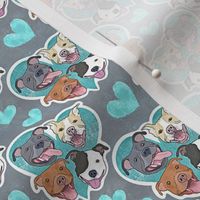 Pit Bull Faces on Teal Heart Micro Print