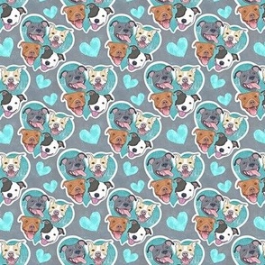 Pit Bull Faces on Teal Heart Micro Print