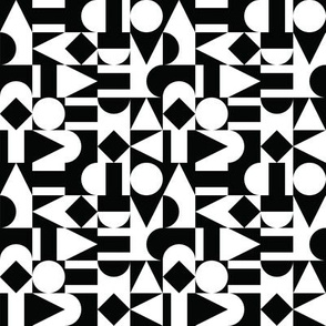 Abstract Geometric Composition Black and White Shapes on Checkered 