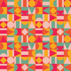 Abstract Geometric Composition Happy Colours Checkered