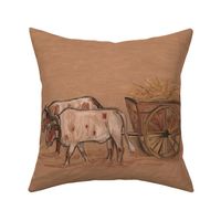 Oxen Pulling Cart for Pillow