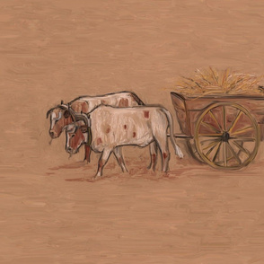 Oxen Pulling Cart for Pillow