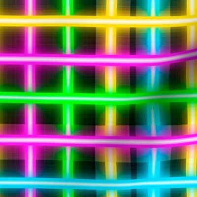  Glowing grid of neon lines on a black background