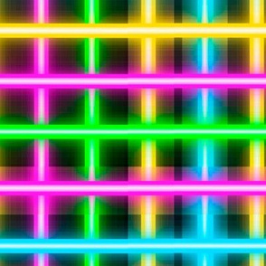  Glowing grid of neon lines on a black background