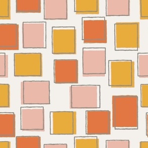 squares and rectangles in soft pink, warm yellow and blood orange - geometrical frames wall art