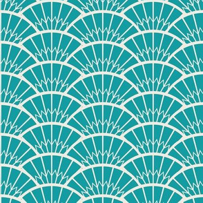 Art Deco Fantail in Turquoise and White - Small